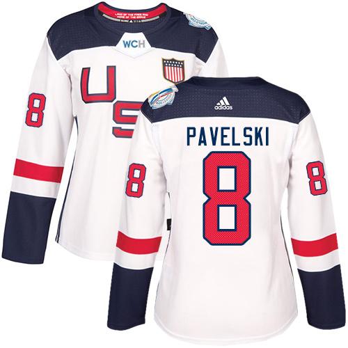 Team USA #8 Joe Pavelski White 2016 World Cup Women's Stitched NHL Jersey - Click Image to Close